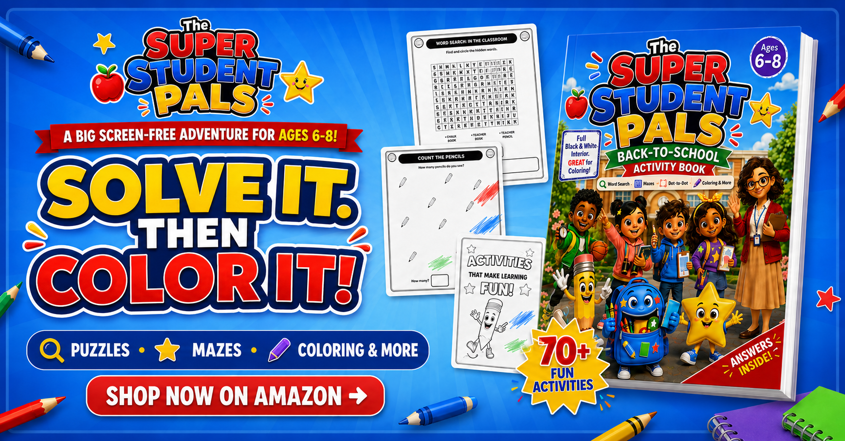 Solve it then color it activity-book preview