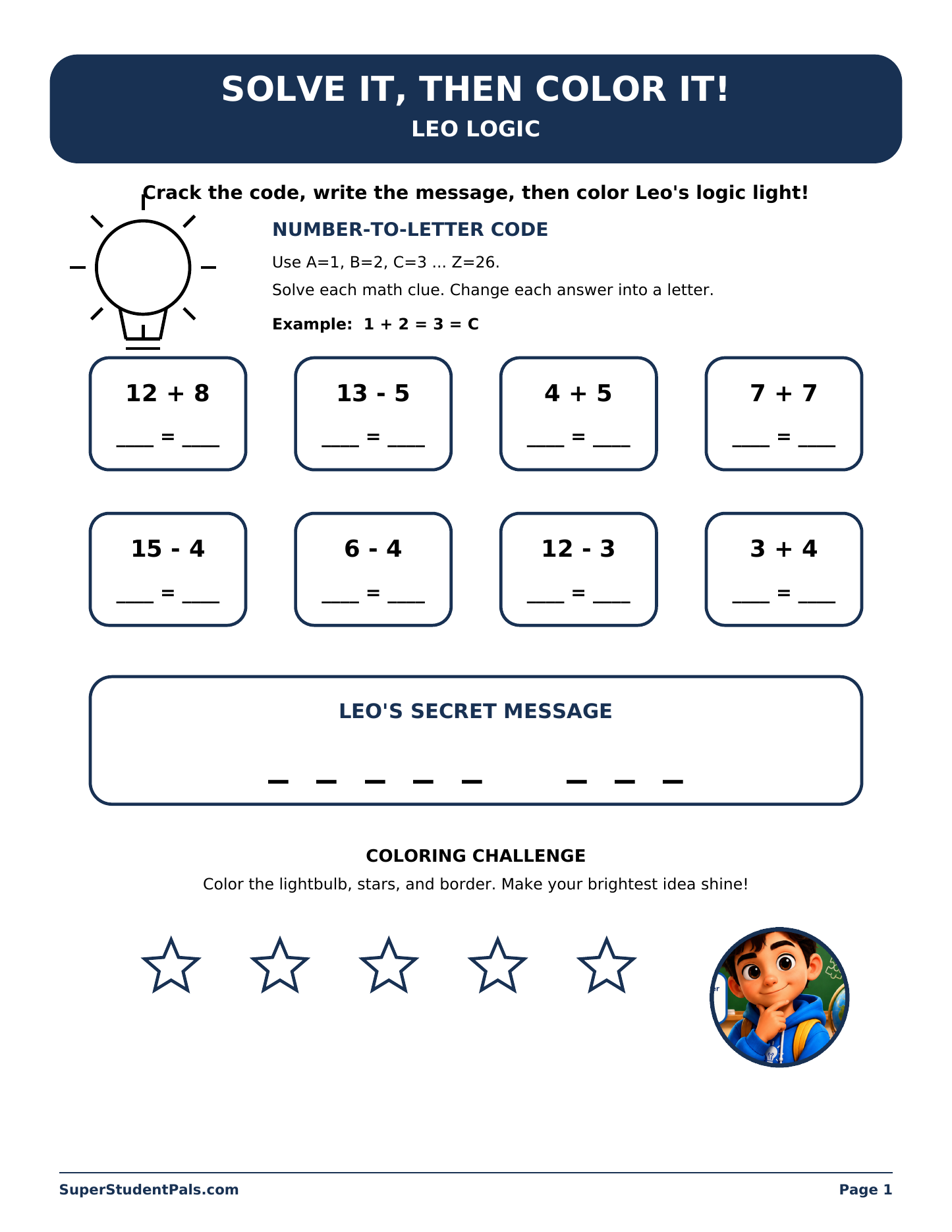 Leo Logic free math code activity for children ages 6 to 8