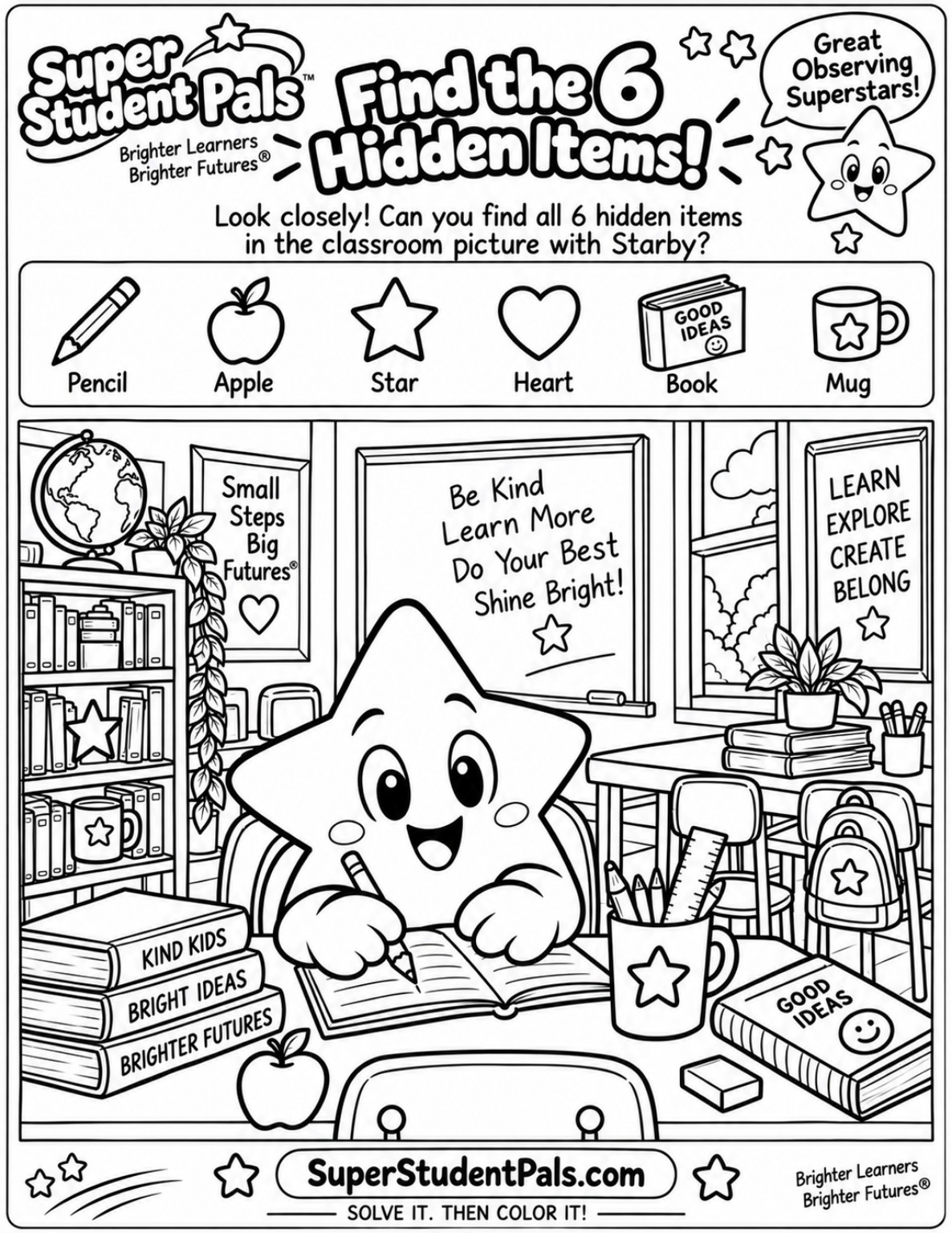 Starby hidden items classroom activity for children ages 6 to 8