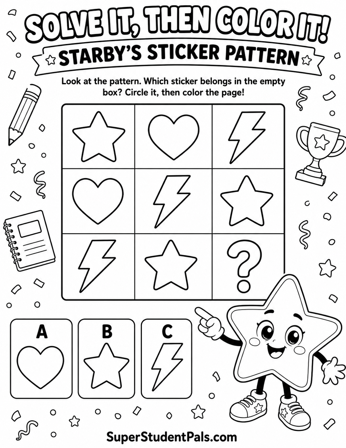 Starby free printable picture pattern worksheet for kids ages 6 to 8