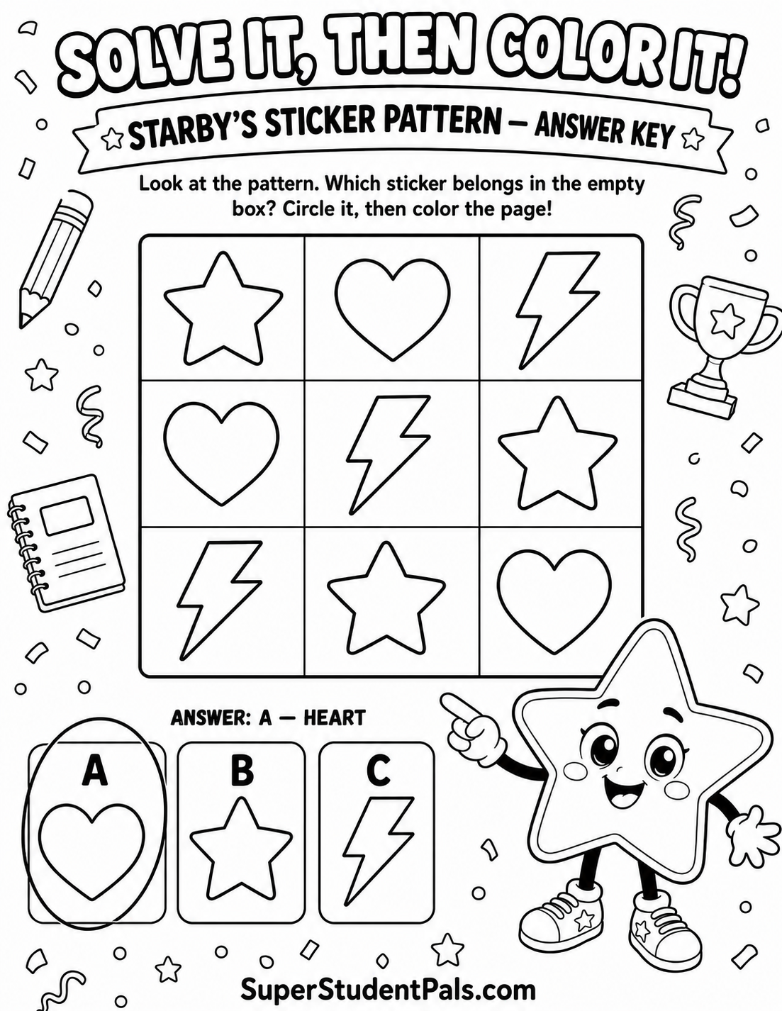 Answer key for Starby’s sticker pattern worksheet