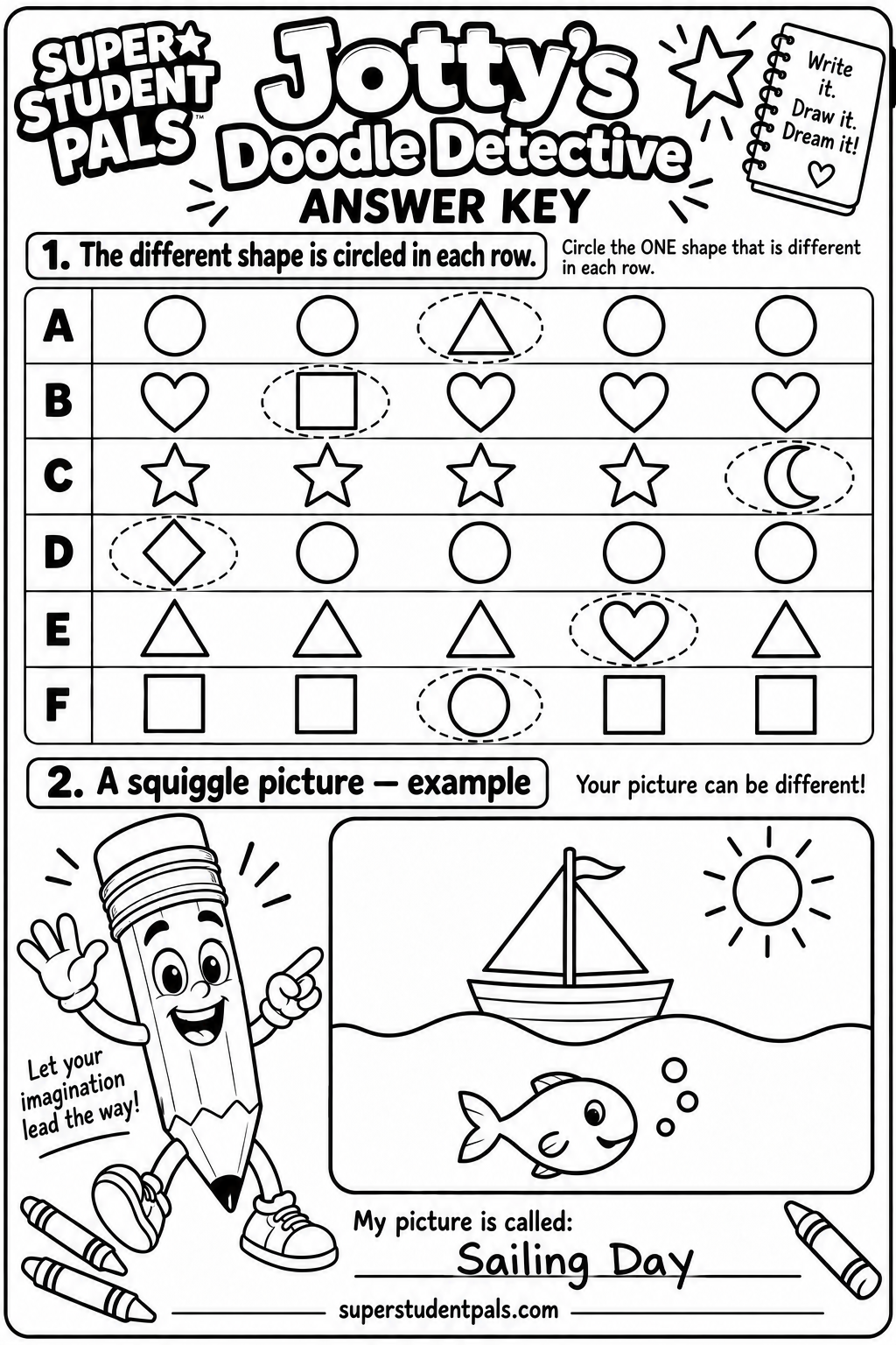 Checked answer key for Jotty’s Doodle Detective
