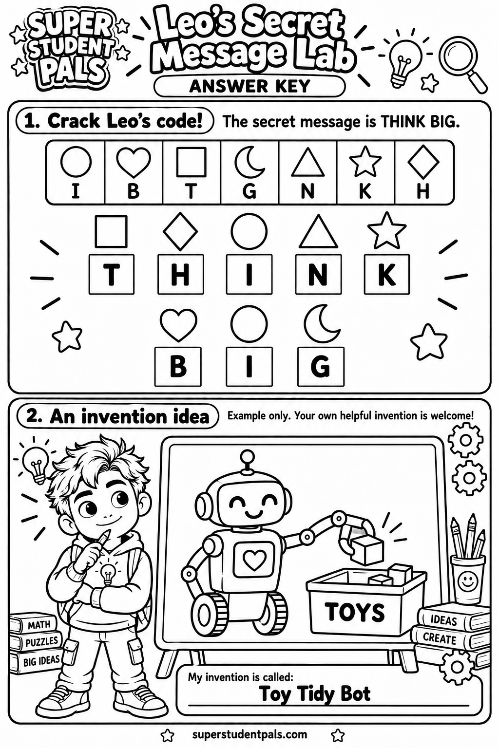 Checked answer key for Leo’s Secret Message Lab