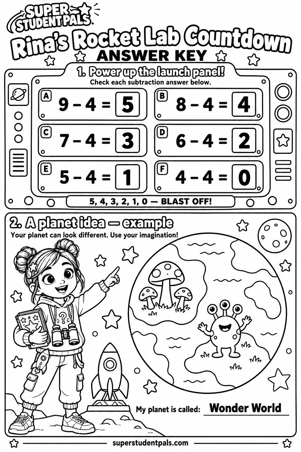 Checked answer key for Rina’s Rocket Lab Countdown