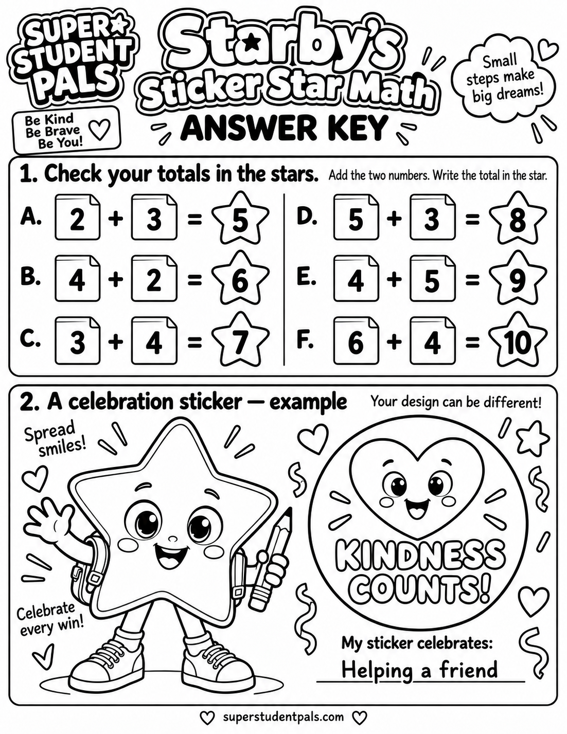 Checked answer key for Starby’s Sticker Star Math